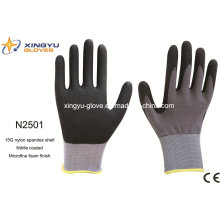 Nylon Spandex Shell Nitrilo Coated Saftey luvas de trabalho (N2501)